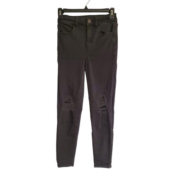 Women's American Eagle Hi-Rise Jegging Black Distressed Denim | Size 0 X-Short - Picture 1 of 9